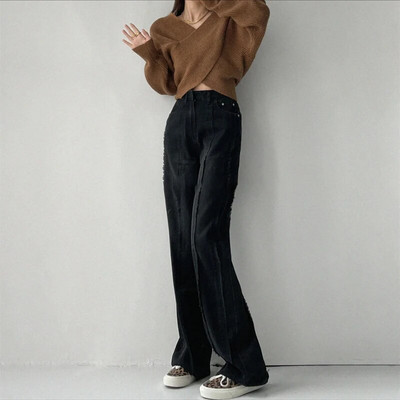 Korea mood naiste Y2K vintage kõrge vöökohaga tänavastiilis sinine sirged teksad püksid laia säärega kottis teksapüksid naiste riided