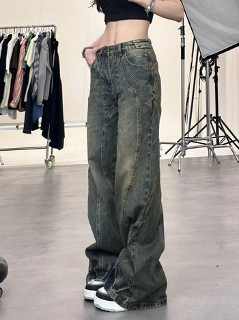 Γυναικεία μόδα Harajuku ίσιο πόδι φαρδύ τζιν παντελόνι μακρύ παντελόνι hip-pop τζιν Y2k ιαπωνικό streetwear Tide 2000s Aesthetic