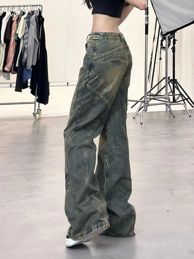 Ženske Harajuku modne ravne nogavice široke traper hlače duge hlače hip-pop traperice Y2k japanska ulična odjeća Tide 2000-ih Estetika