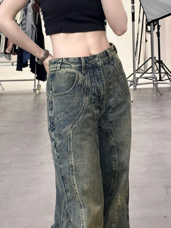 Ženske Harajuku modne ravne nogavice široke traper hlače duge hlače hip-pop traperice Y2k japanska ulična odjeća Tide 2000-ih Estetika