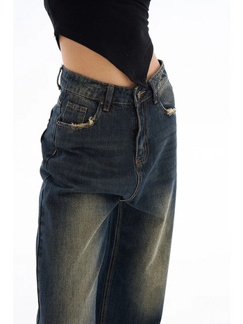 Есен Зима Дамски Kpop Vintage 2000 естетични широки дънки Свободни гръндж дънкови панталони Панталони с прави крачоли Y2k Японски 2023 г. Ново