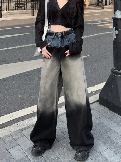 2023 Haine Grunge Y2K Topuri Patchwork Vintage Blugi Baggy Pentru Femei Pantaloni Originali Drepți Largi Damă Denim Ropa Mujer