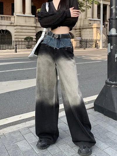 2023 m. Grunge Clothes Y2K Tops Patchwork Vintage Baggy Džinsai Moterims Originalios tiesios plačios Moteriškos džinsinės kelnės Ropa Mujer