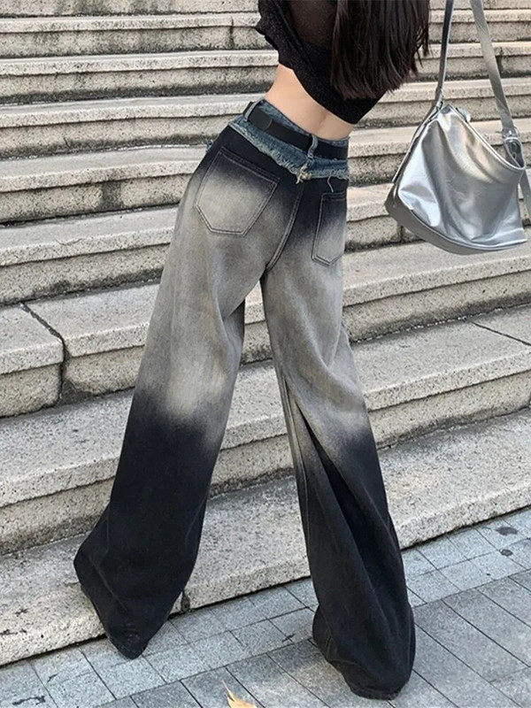 2023 m. Grunge Clothes Y2K Tops Patchwork Vintage Baggy Džinsai Moterims Originalios tiesios plačios Moteriškos džinsinės kelnės Ropa Mujer