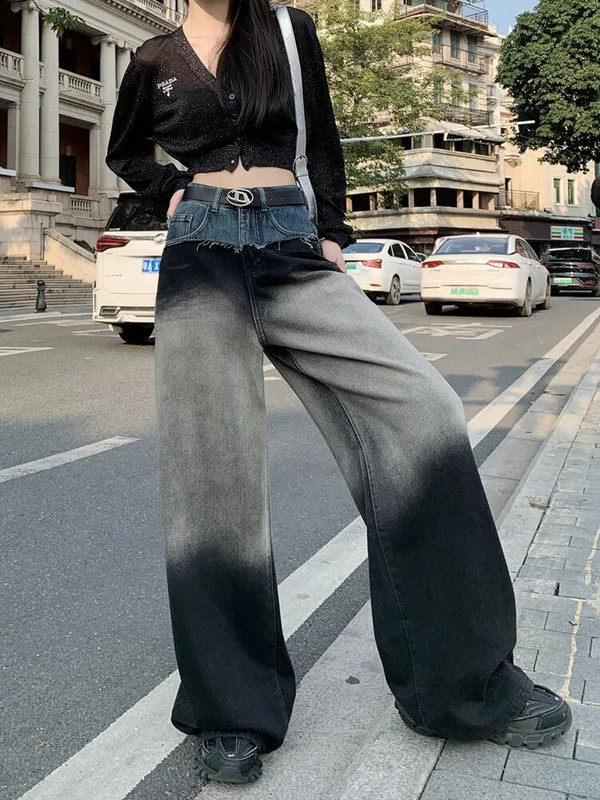 2023 m. Grunge Clothes Y2K Tops Patchwork Vintage Baggy Džinsai Moterims Originalios tiesios plačios Moteriškos džinsinės kelnės Ropa Mujer