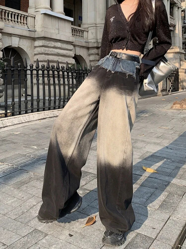 2023 m. Grunge Clothes Y2K Tops Patchwork Vintage Baggy Džinsai Moterims Originalios tiesios plačios Moteriškos džinsinės kelnės Ropa Mujer