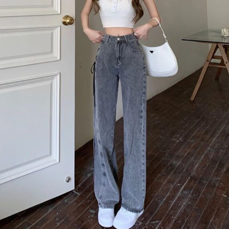 Sive traperice Ženske modne proljetne korejske verzije s visokim strukom Široke nogavice Ulična odjeća Chic Hotsweet Ženske hlače za brisanje Ins
