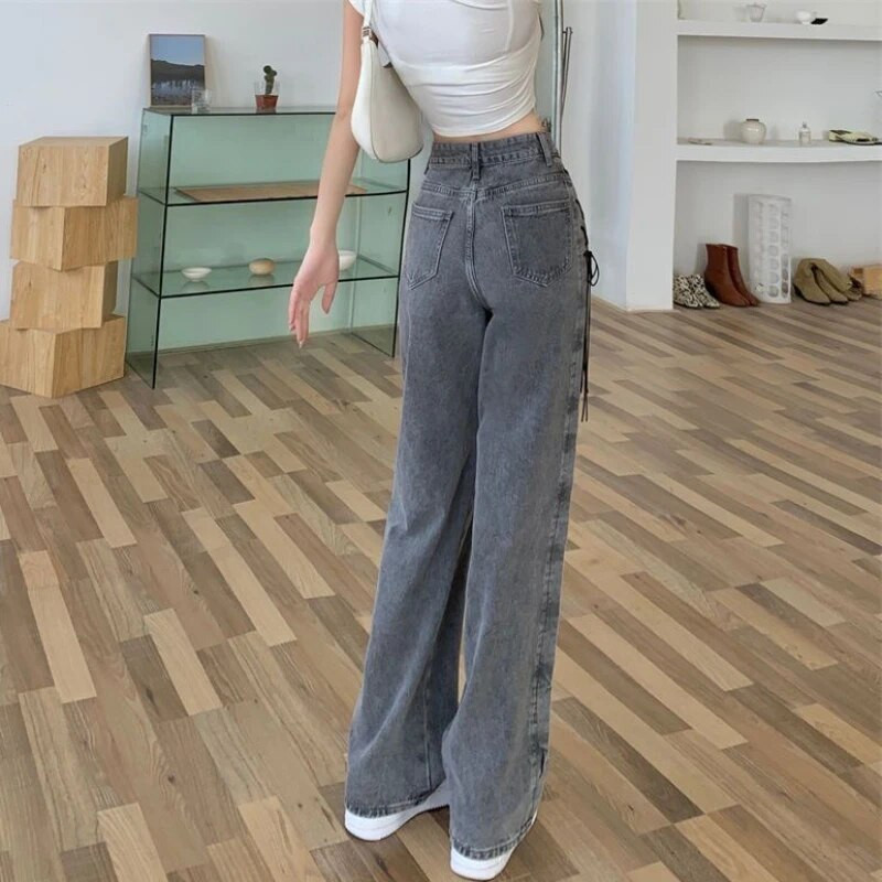 Sive traperice Ženske modne proljetne korejske verzije s visokim strukom Široke nogavice Ulična odjeća Chic Hotsweet Ženske hlače za brisanje Ins