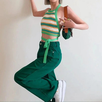 Πράσινο τζιν γυναικείο vintage χαριτωμένο κομψό ίσιο παντελόνι φαρδύ Streetwear Γυναικείο παντελόνι Αισθητικό πάτο