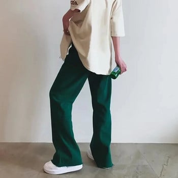 Зелени дънкови дънки Дамски Винтидж Сладки шикозни прави панталони Широки улични Дамски панталони Естетично долнище