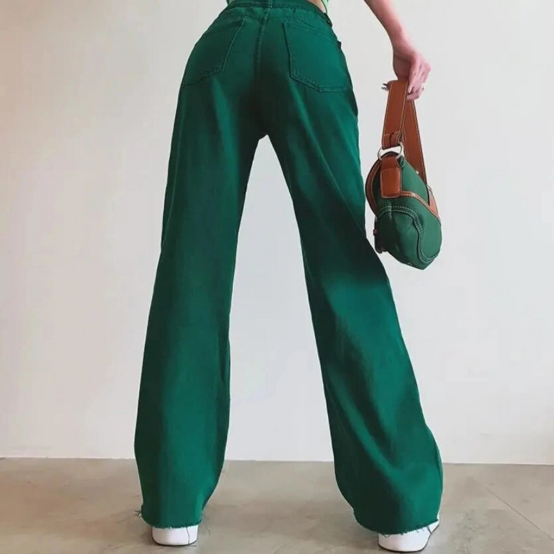 Zöld farmer farmer női Vintage Aranyos Elegáns Egyenes Nadrág táskás utcai ruházat Női Nadrág Esztétikus Alsó