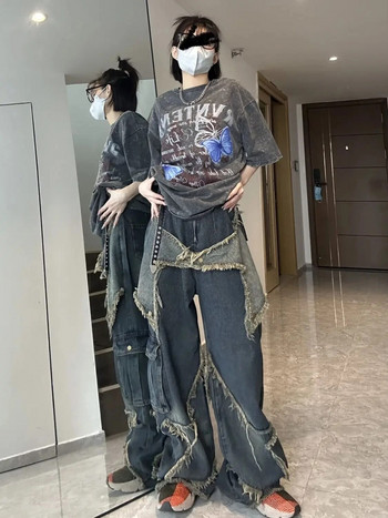 Κορεάτικο Y2K Vintage Γυναικείο Τζιν Τζιν Streetwear Oversize Star Αισθητικό ίσιο παντελόνι Φαρδύ τζιν παντελόνι Grunge Ρούχα