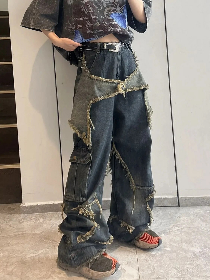 Koreai Y2K Vintage női farmer farmer Utcai ruházat Oversize Star Esztétikus Egyenes nadrág Széles szárú Farmer Grunge Nadrág Ruhák