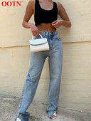 OOTN hasított magas derekú női farmer nadrág cipzár tömör laza alkalmi széles szárú farmer nadrág egyenes elegáns nadrág utcai viselet