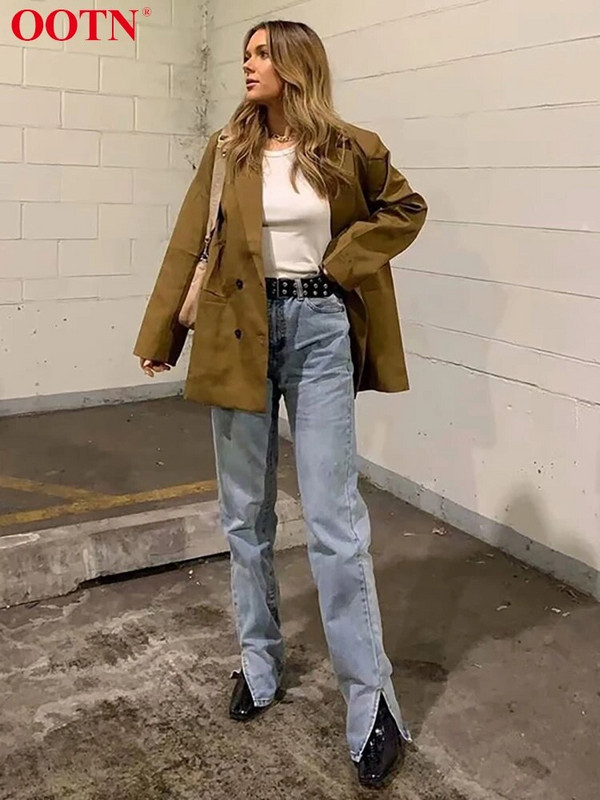 OOTN hasított magas derekú női farmer nadrág cipzár tömör laza alkalmi széles szárú farmer nadrág egyenes elegáns nadrág utcai viselet