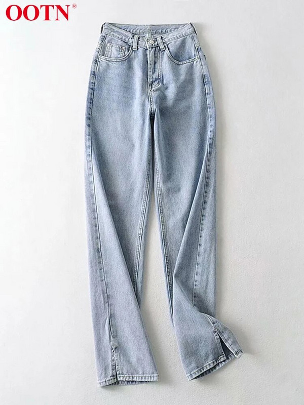 OOTN hasított magas derekú női farmer nadrág cipzár tömör laza alkalmi széles szárú farmer nadrág egyenes elegáns nadrág utcai viselet