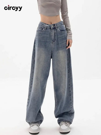 Circyy Jeans Γυναικεία Ψηλόμεση Μπλε τζιν παντελόνι Loose Slim φαρδύ πόδι 2023 Άνοιξη μόδα Casual Streetwear Ολόσωμο