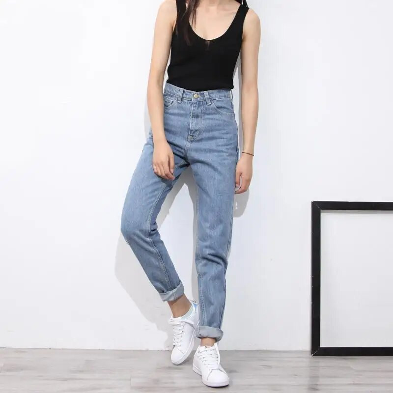 2022 m. Aukštu juosmeniu Mom Jeans Moteriški Boyfriends Tiesūs džinsai Femme 100% medvilnės Laisvos Vintage džinsinės kelnės Vaqueros Mujer moteriški džinsai