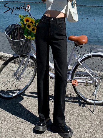Syiwidii Stretchy ψηλόμεσο μαύρο τζιν για γυναίκες 2022 Άνοιξη Καλοκαίρι Y2k Μόδα ίσιο φαρδύ Mom Jeans Μπλε τζιν παντελόνι