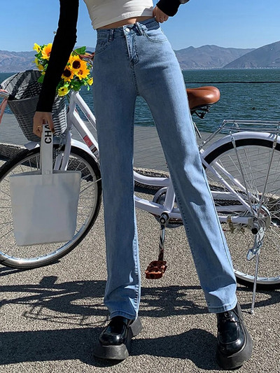 Syiwidii venivad kõrge vöökohaga mustad teksad naistele 2022. aasta kevadsuvi Y2k mood, sirge laia jalaga Mom teksad Sinised teksapüksid