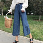 Moda din Coreea de primăvară pentru femei cu talie înaltă, blugi largi, vintage, albaștri, pantaloni largi din denim, casual, din bumbac, V613