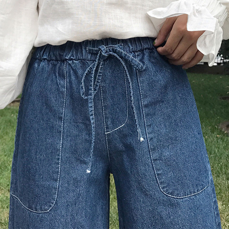 Pavasario Korėjos mados moteriškos aukšto juosmens vintažinės mėlynos laisvos džinsai Visiškai tinkančios laisvalaikio medvilninės džinsinės plačios kelnės V613