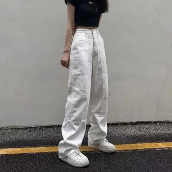 Mopping White Jeans Women Baggy Bf High Street Empire Waist Solid Hot Hip-Hop Mujer Denim Trousers Широки крачоли Straight Vintage Y2K