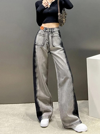 Zoki Σχέδιο Harajuku Y2K Τζιν Γυναικεία συνονθύλευμα Streetwear Φαρδύ τζιν παντελόνι Ψηλόμεση τσέπες Φθινοπωρινό ίσιο παντελόνι Bf Νέο