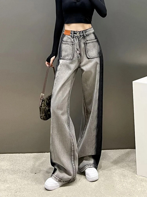 Zoki Design Harajuku Y2K traperice Ženske patchwork Streetwear široke traper hlače s džepovima visokog struka Jesen Bf ravne hlače Novo