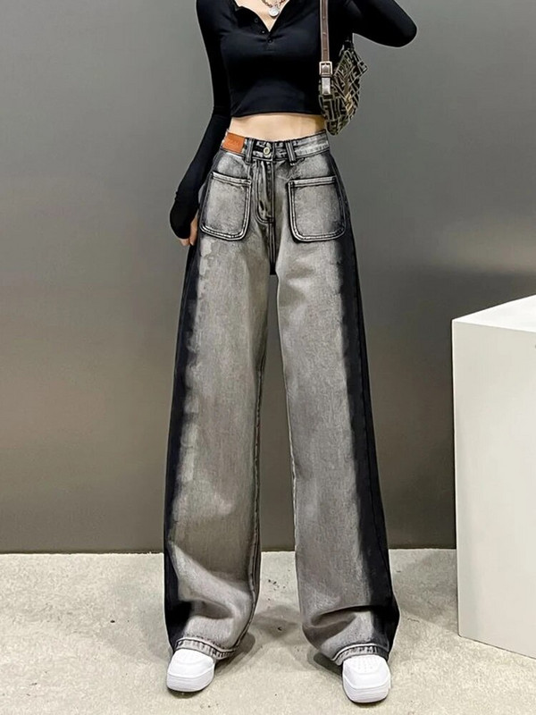 Zoki Design Harajuku Y2K traperice Ženske patchwork Streetwear široke traper hlače s džepovima visokog struka Jesen Bf ravne hlače Novo