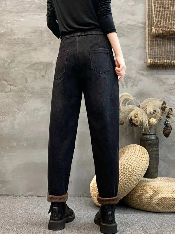Plüss bársony női hárem farmer Alkalmi téli meleg vastag Vaqueros utcai ruházat magas derekú táskás ceruza farmer nadrág divat új