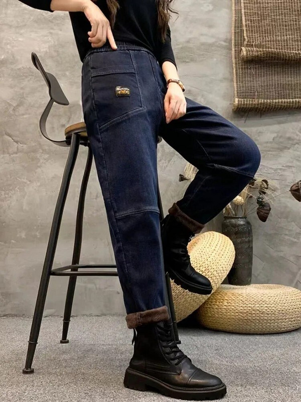 Plüss bársony női hárem farmer Alkalmi téli meleg vastag Vaqueros utcai ruházat magas derekú táskás ceruza farmer nadrág divat új