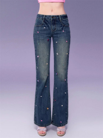 Deeptown Y2K Fairycore Jeans Γυναικεία Diamond Vintage 90s μπλε τζιν παντελόνι Γυναικείο κορεατικό ρετρό παντελόνι με χαμηλή μέση υπερμεγέθη