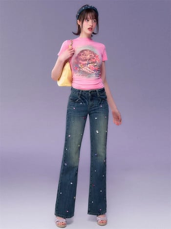 Deeptown Y2K Fairycore Jeans Γυναικεία Diamond Vintage 90s μπλε τζιν παντελόνι Γυναικείο κορεατικό ρετρό παντελόνι με χαμηλή μέση υπερμεγέθη