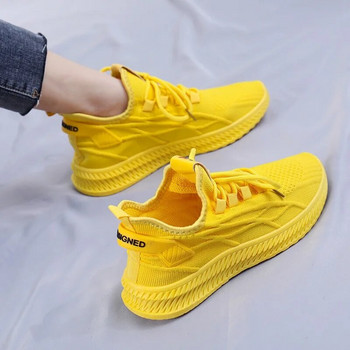 Модни пролетни женски маратонки Дамски обувки Корейски мрежести жълти дамски обувки Дамски обувки с връзки Червени черни ежедневни обувки Дишащи 2023