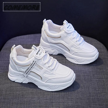 Бели дамски маратонки за тенис на платформа Дамски спортни обувки за бягане с вътрешна височина Дамски ежедневни луксозни дизайнерски обувки с вулканизирана основа