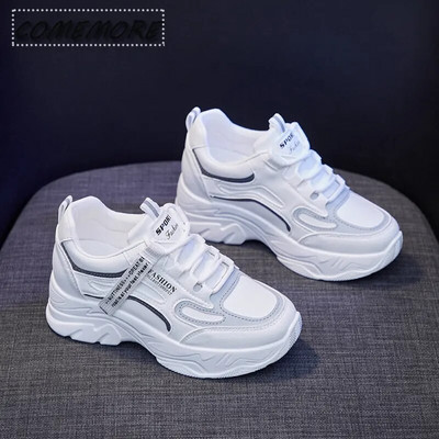 Pantofi albi pentru femei Tenis cu platformă Femei Înălțime interioară pentru alergare Pantofi sport pentru femei Pantofi vulcanizați de lux casual