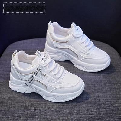 Pantofi albi pentru femei Tenis cu platformă Femei Înălțime interioară pentru alergare Pantofi sport pentru femei Pantofi vulcanizați de lux casual