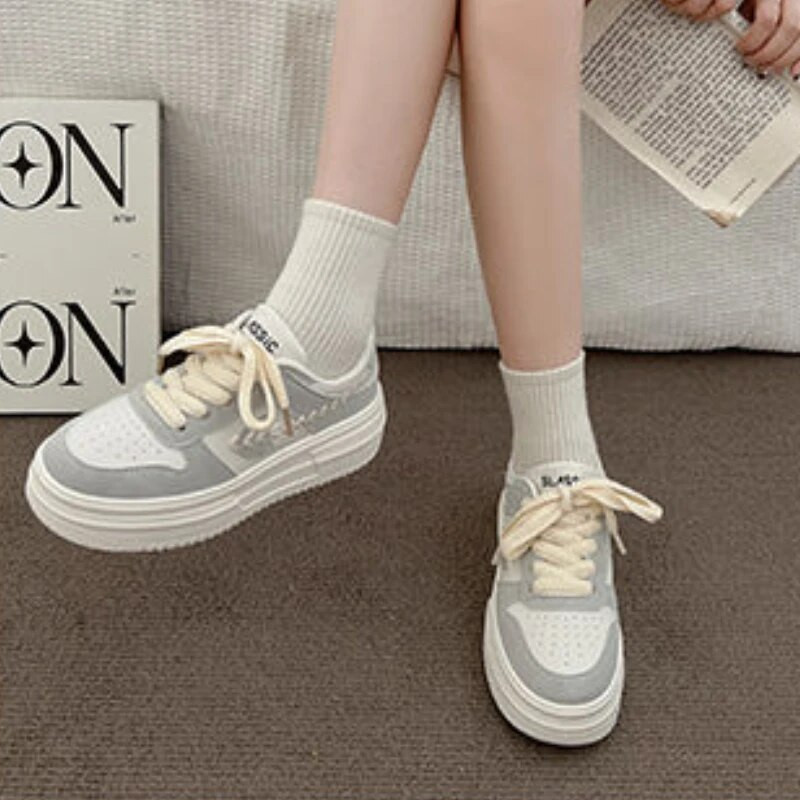 Ležerne sportske cipele s debelim potplatom Nove jesenske 2023. Prozračne cipele za dasku Ravno dno Svestrane vulkanizirane cipele Plataforma Mujer