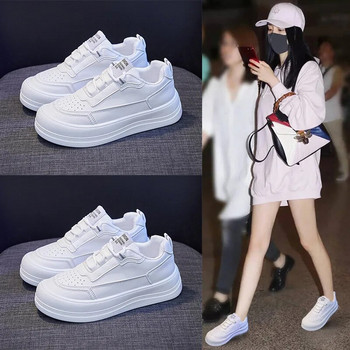 Λευκά Γυναικεία παπούτσια 2021 Άνοιξη Κορεατικά στρογγυλά παπούτσια για τρέξιμο Γυναικεία πάνινα παπούτσια με πλατφόρμα Woman Vulcanize Παπούτσια Γυναικεία γυμναστήρια