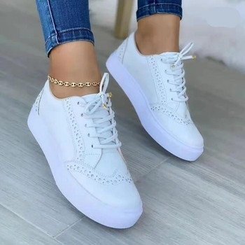 Γυναικεία πάνινα παπούτσια 2023 Νέα Flat Casual Sneaker Ανοιξιάτικη Μόδα Ευέλικτο Lace Up Αθλητικό Ταμπεραμέντο Μονόχρωμα Γυναικεία παπούτσια για περπάτημα