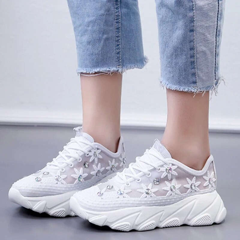 Ženske tenisice 2022. Tenisice na klin sa dijamantima Dames Chunky Platform Bijele ležerne cipele Ženske cipele Femme Sapatos Femininos