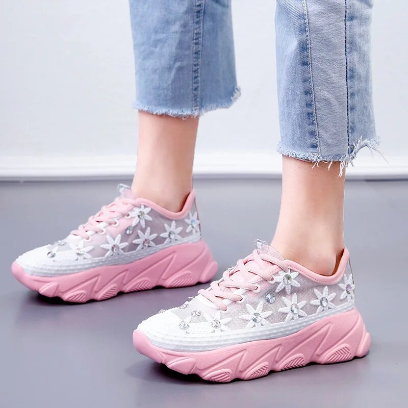 Ženske tenisice 2022. Tenisice na klin sa dijamantima Dames Chunky Platform Bijele ležerne cipele Ženske cipele Femme Sapatos Femininos