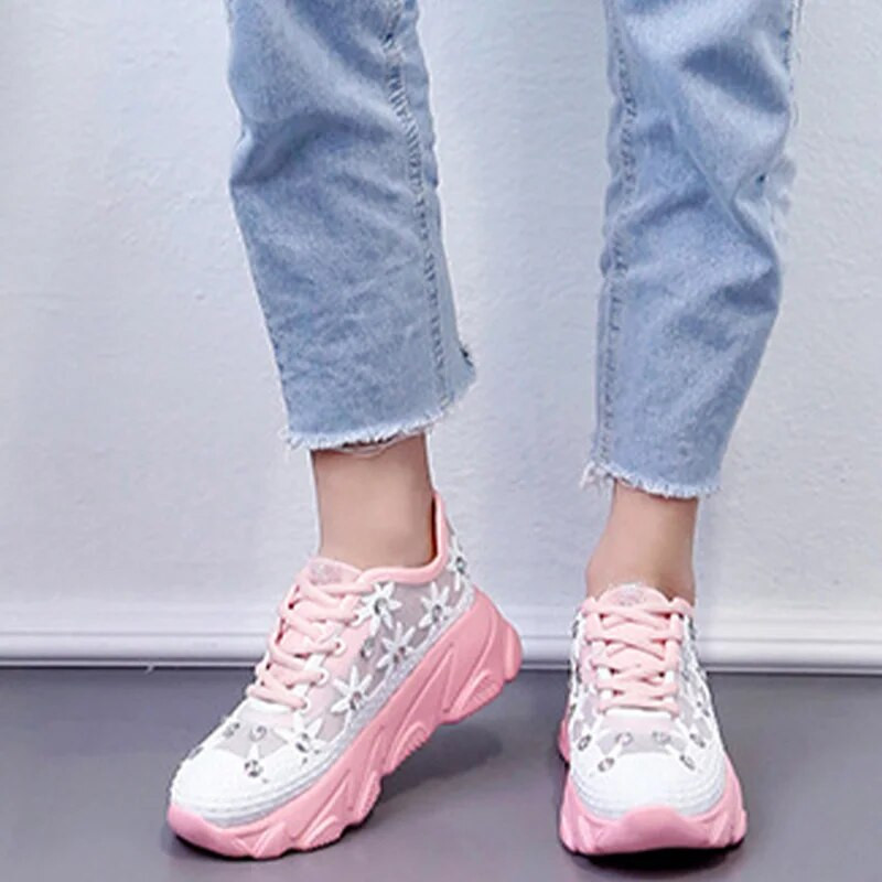 Ženske tenisice 2022. Tenisice na klin sa dijamantima Dames Chunky Platform Bijele ležerne cipele Ženske cipele Femme Sapatos Femininos