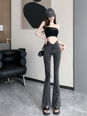 Fashion Asymmetrical Split Κορεατικά τζιν Harajuku Επίδεσμος Casual Vintage Y2K Τζιν παντελόνι 2022 Trend Streetwear Παντελόνι