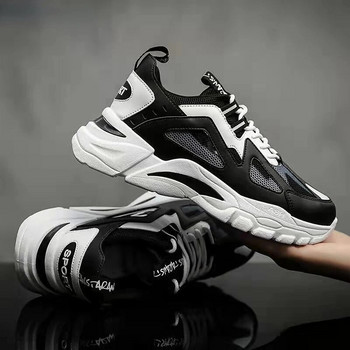 Мъжки модни маратонки Дишащи обувки за бягане Нехлъзгащо се дебело дъно Платформа Ежедневни удобни обувки Удобни външни обувки
