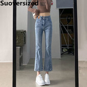 Ψηλόμεσο σχισμένο μέχρι τον αστράγαλο Flare τζιν Ανοιξιάτικο φθινόπωρο μόδα Παντελόνι καμπάνα Λεπτό Streetwear Vaqueros Κορεάτικο γυναικείο τζιν παντελόνι