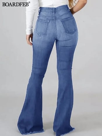 Γυναικείο τζιν παντελόνι 2023 Φθινόπωρο Lady ψηλόμεσο κοκαλιάρικο τζιν γυναικείο μονόχρωμο τζιν παντελόνι με μακρύ καμπάνα
