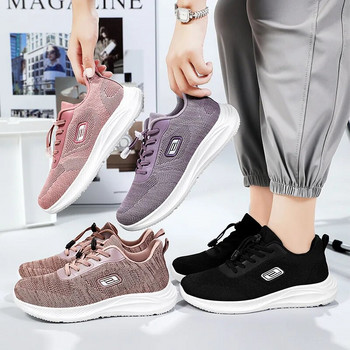 Ελαφριά παπούτσια για τρέξιμο Γυναικεία αντιολισθητικά πλεκτά αθλητικά παπούτσια Γυναικεία μαλακή σόλα Casual Flats μητρικά παπούτσια Άνετα παπούτσια για περπάτημα