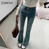 ZOENOVA New Flare Jeans Ženske hlače visokog struka Vintage Aesthetic Denim Hlače Streetwear Casual Korean Fashion Y2k Jeans